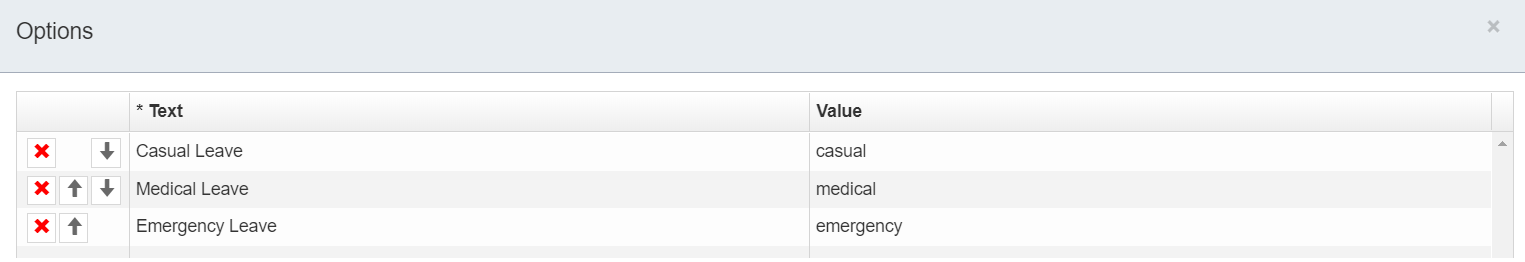 Type of leave options