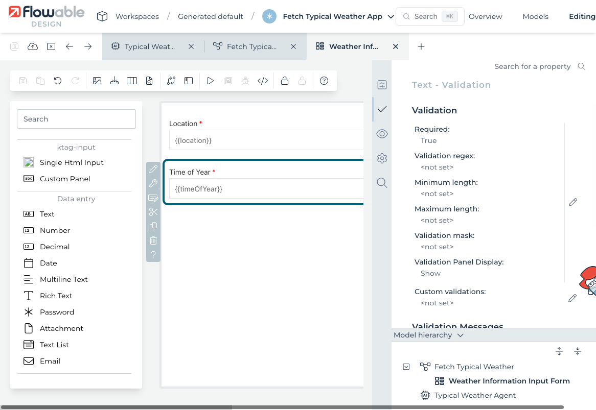 Input form with Location and Time of Year