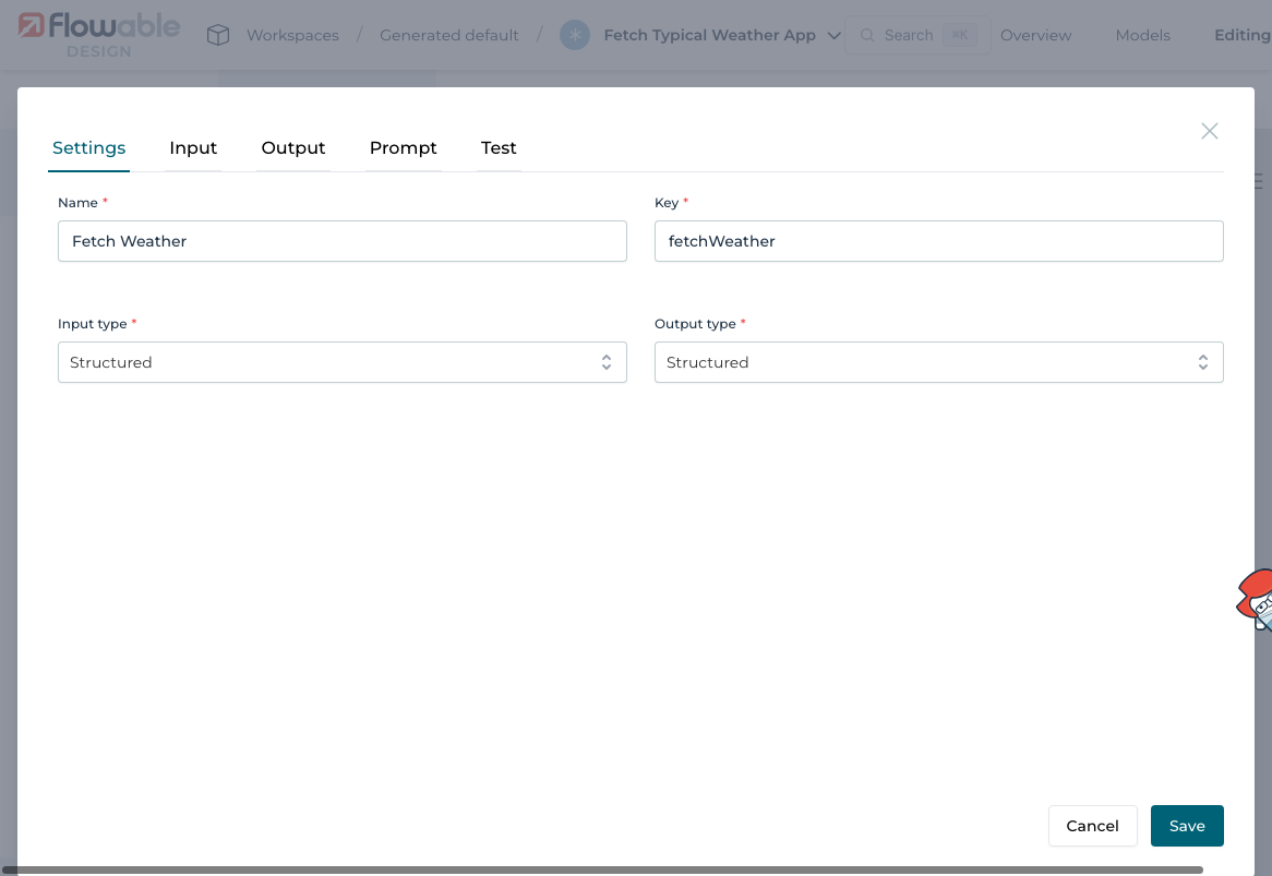 New operation with name and input/output type