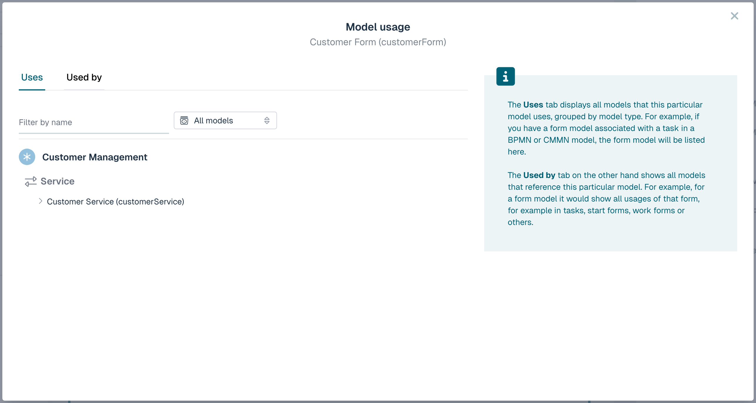 Model usage - Uses tab