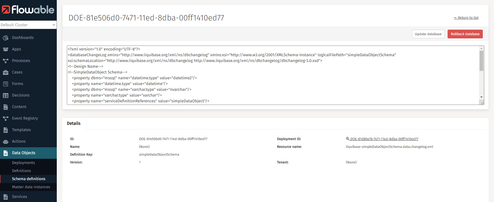 750H data object schema definition details