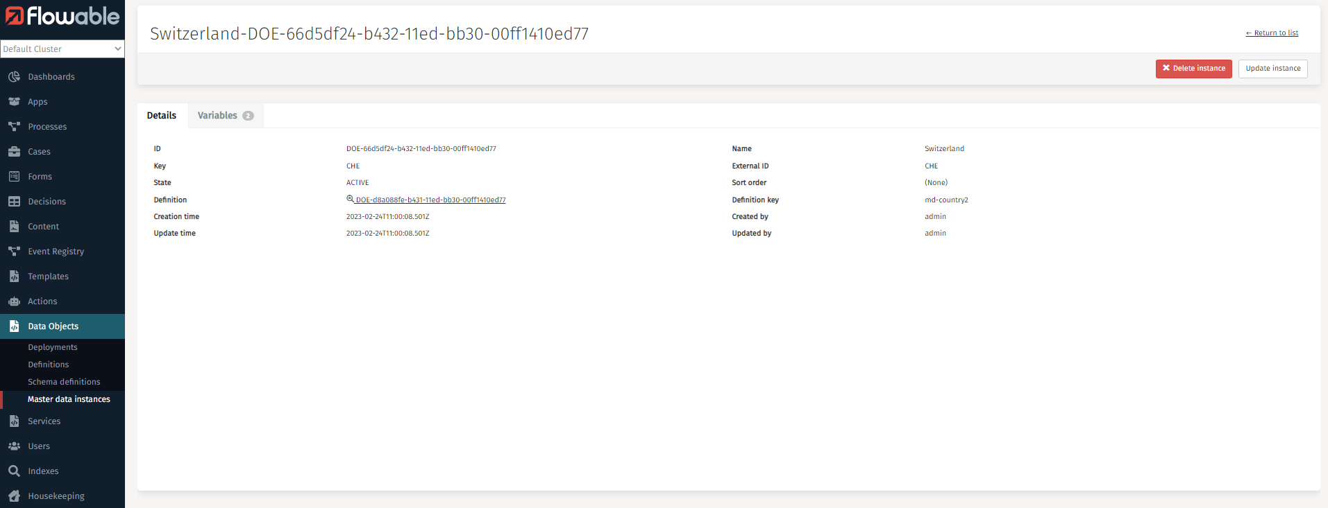 750J single master data instance