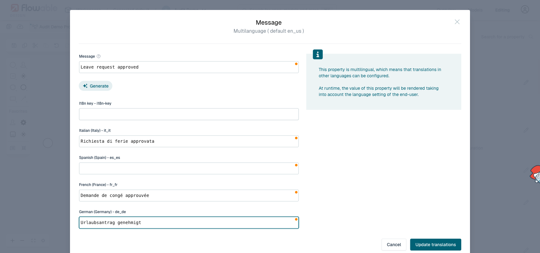 Multi-language audit message