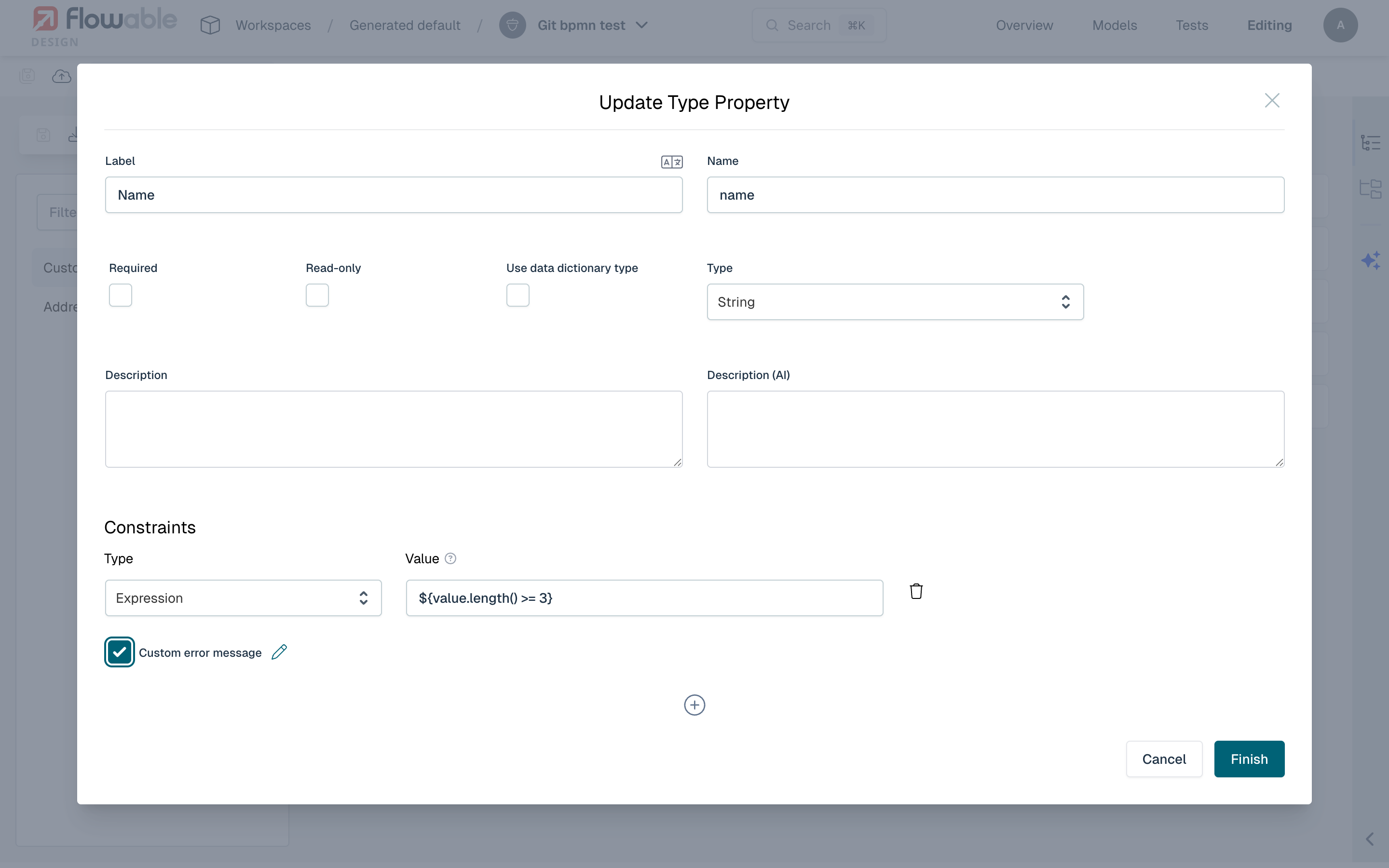 Data Dictionary Custom Error Message Constraint
