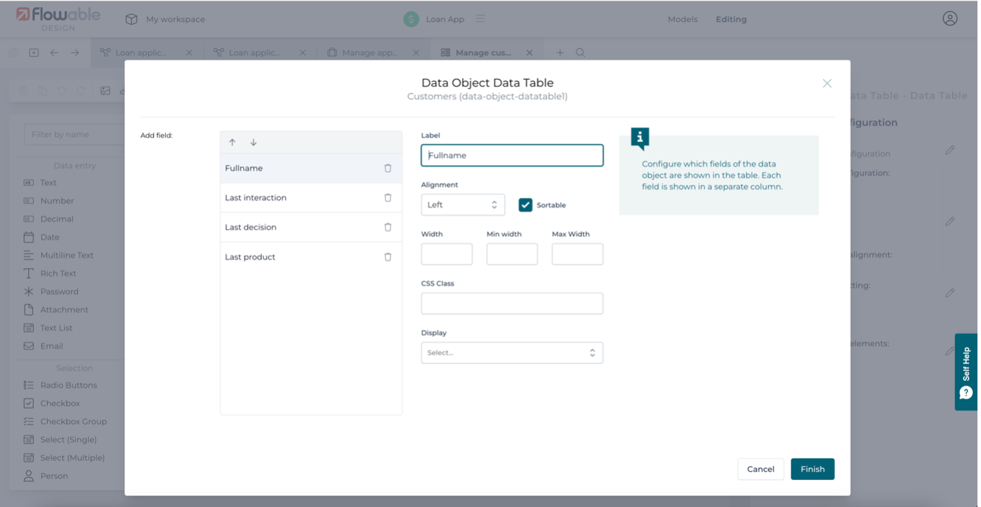 Customer table columns