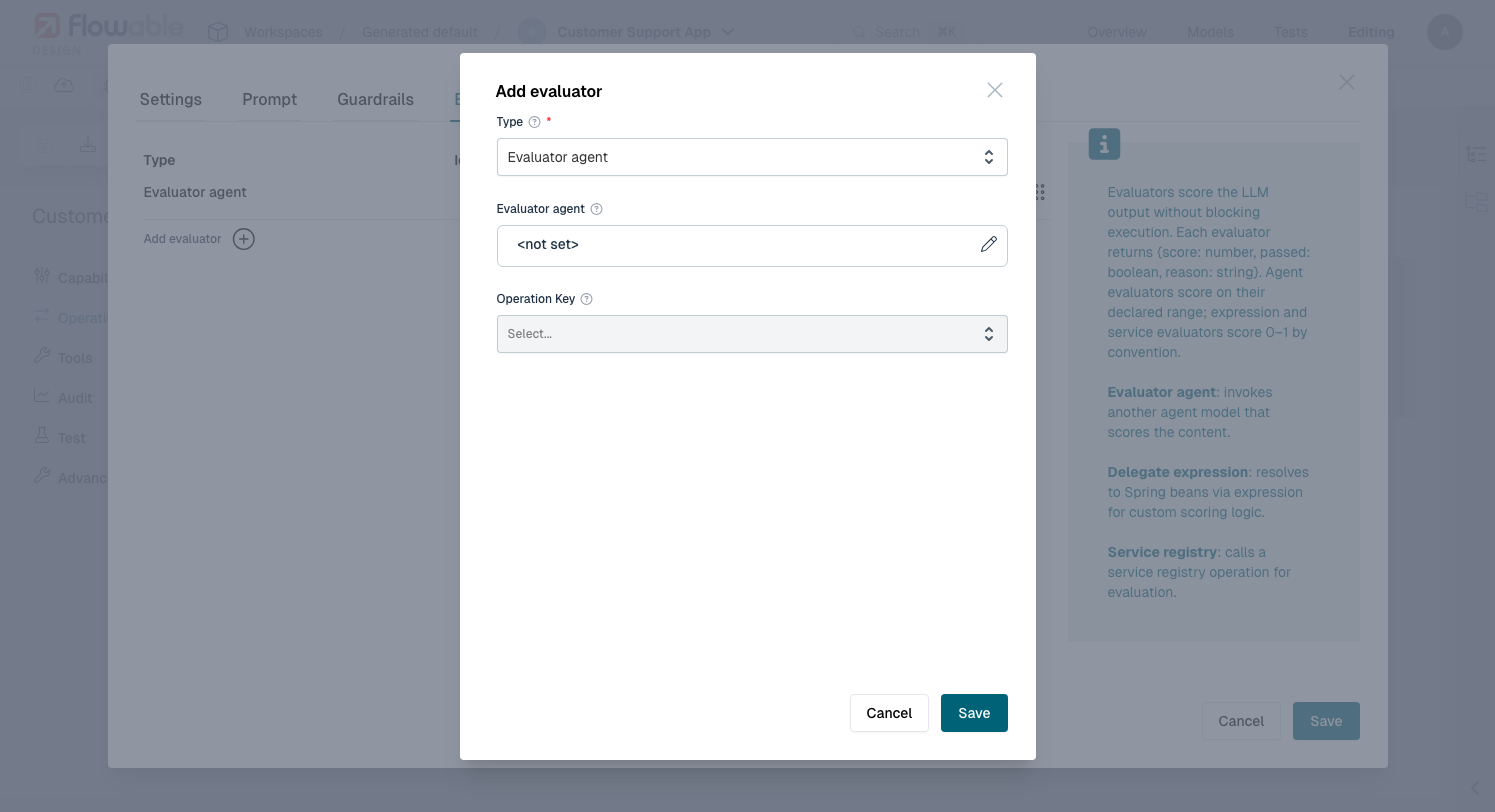 Adding an evaluator agent to another agent's operation