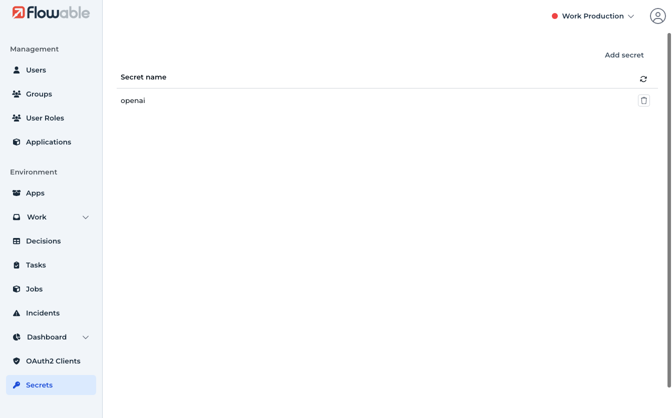 Secrets in Flowable Hub