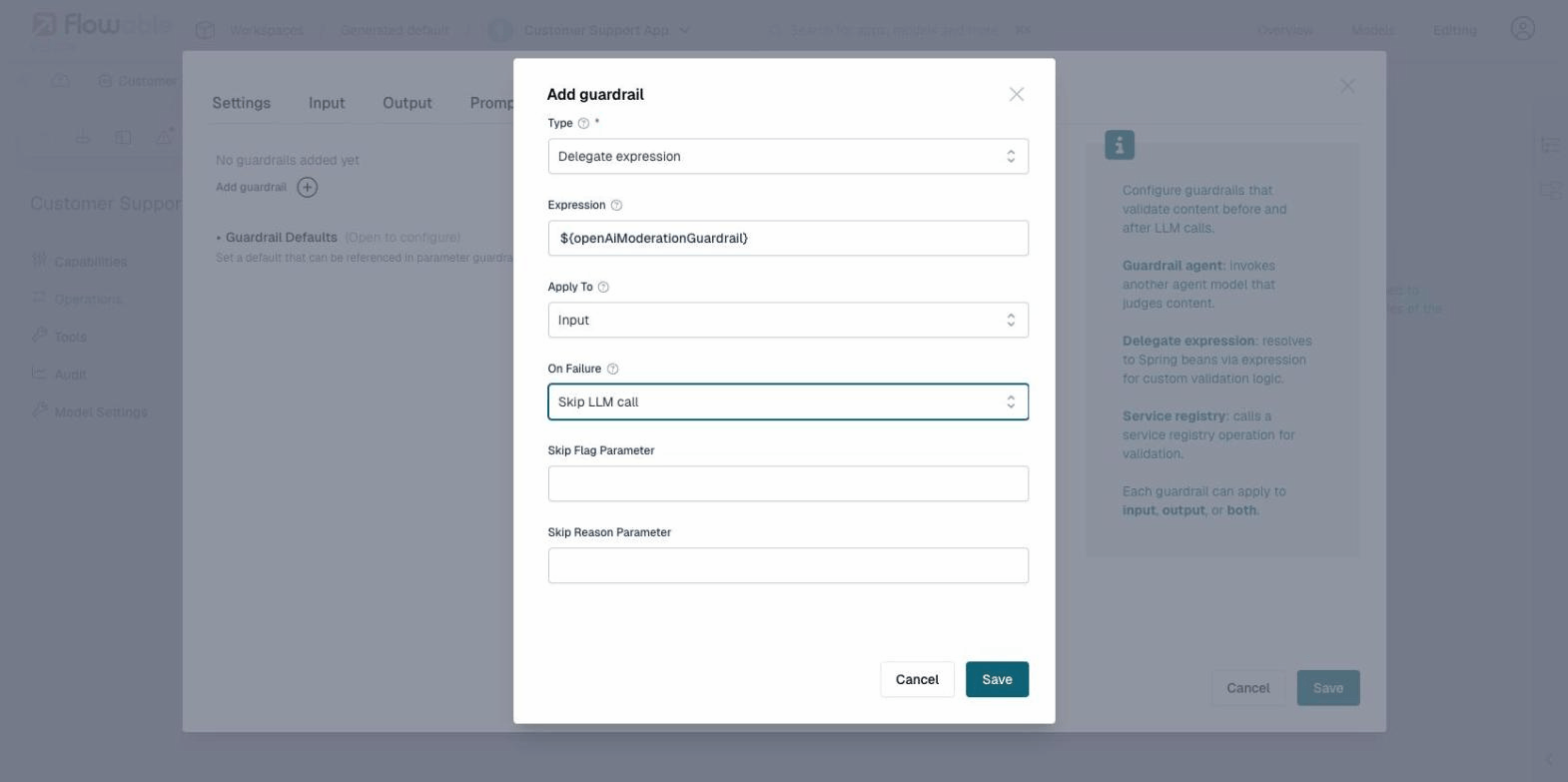Guardrail with skip parameter configuration
