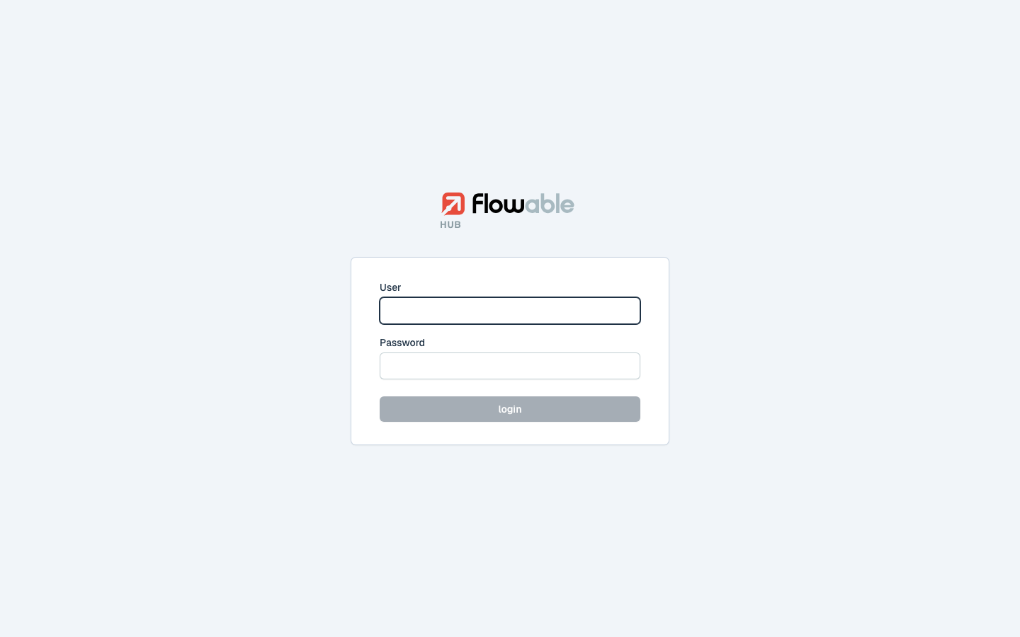 The Flowable Hub login screen