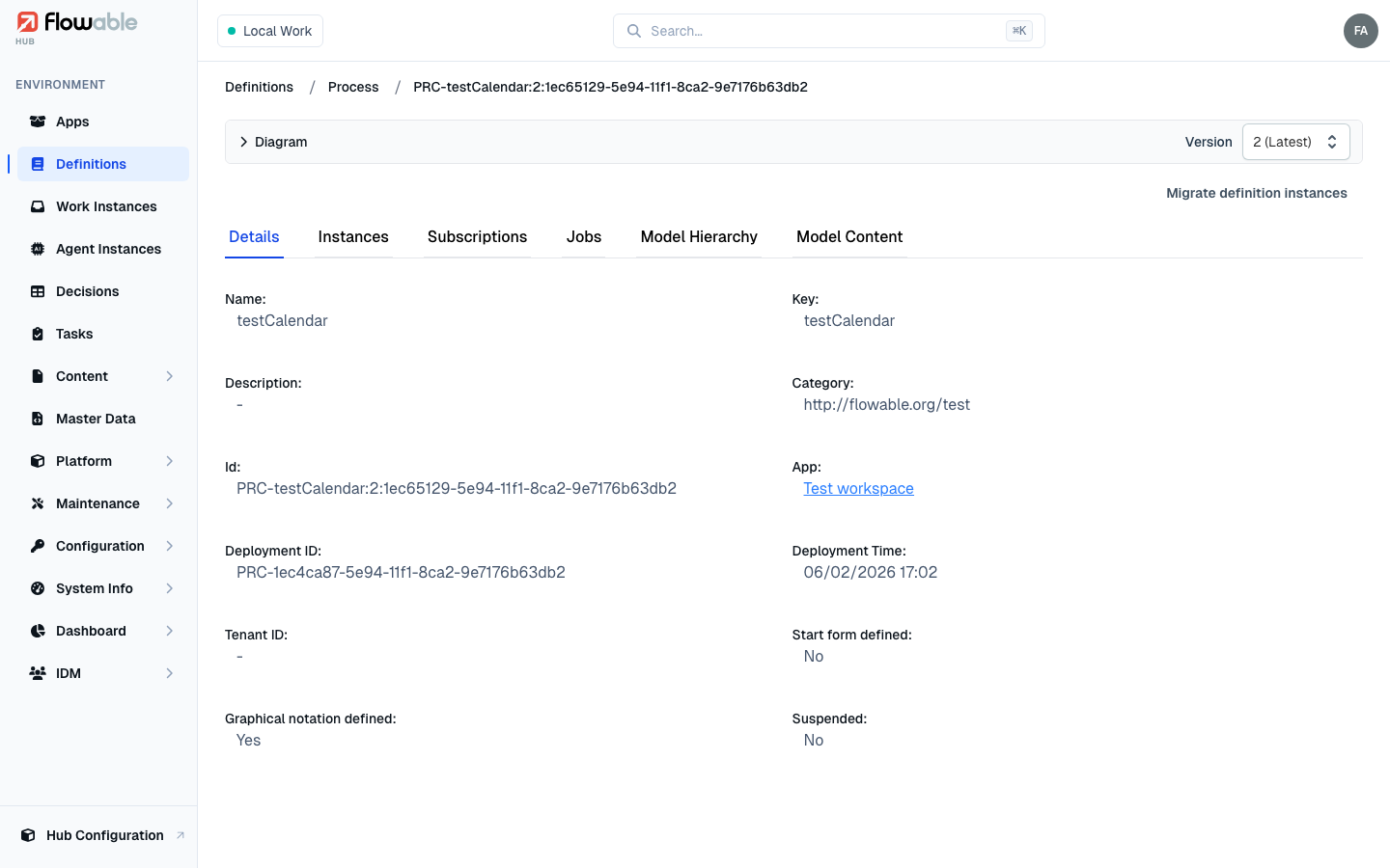 The Migrate definition instances action on a definition
