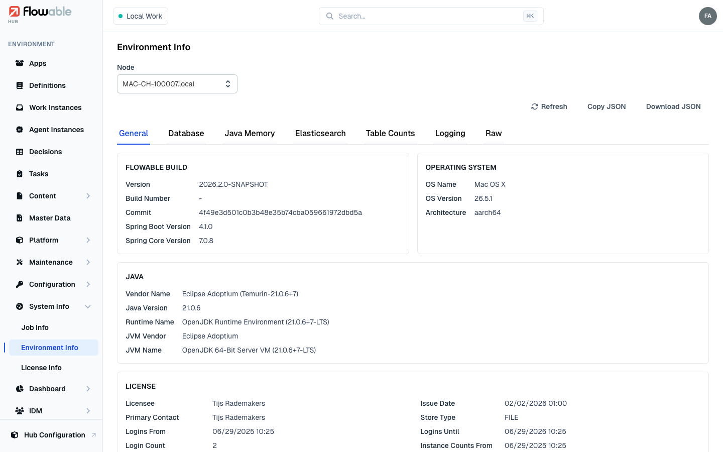 The environment info view