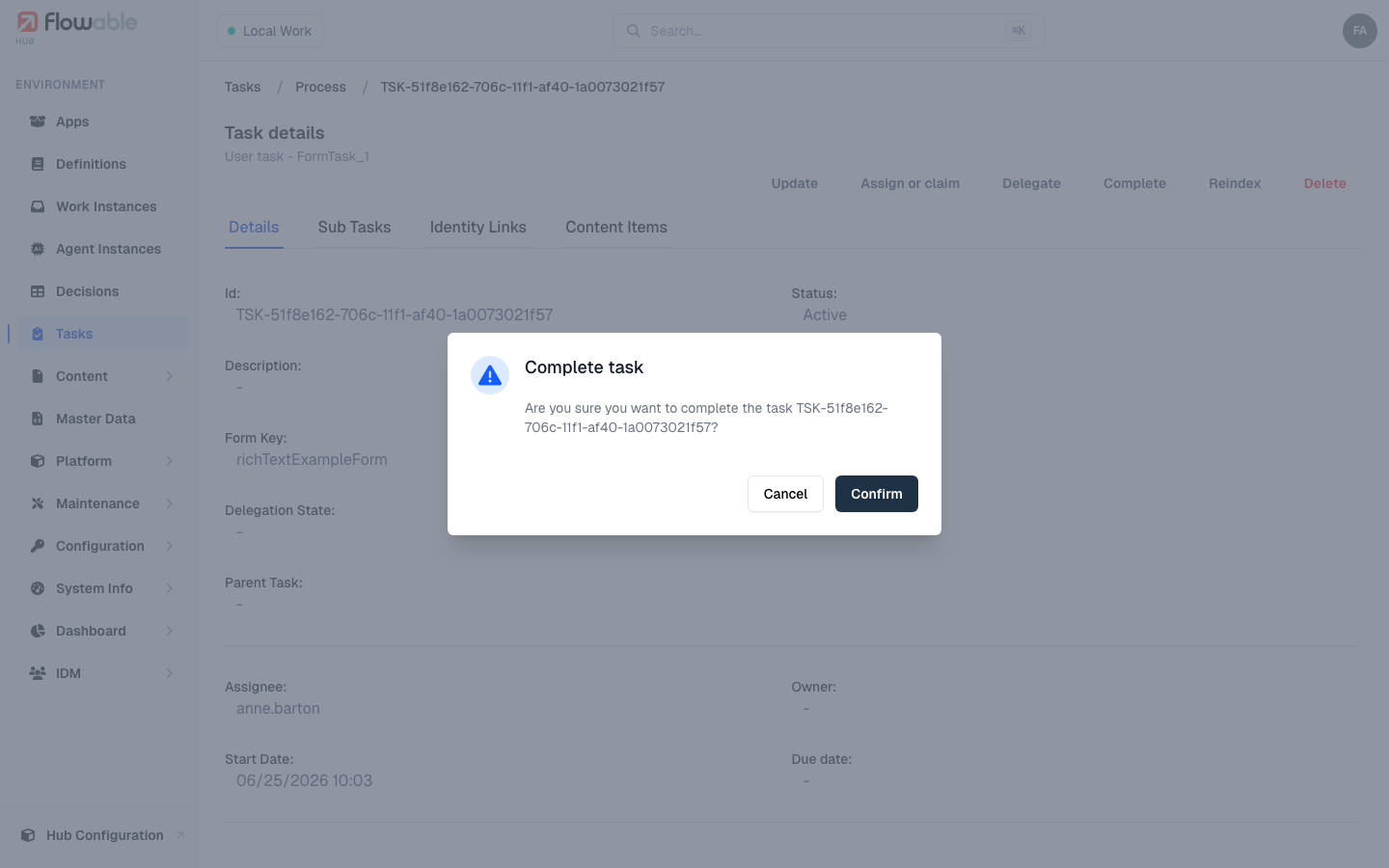 The complete task dialog