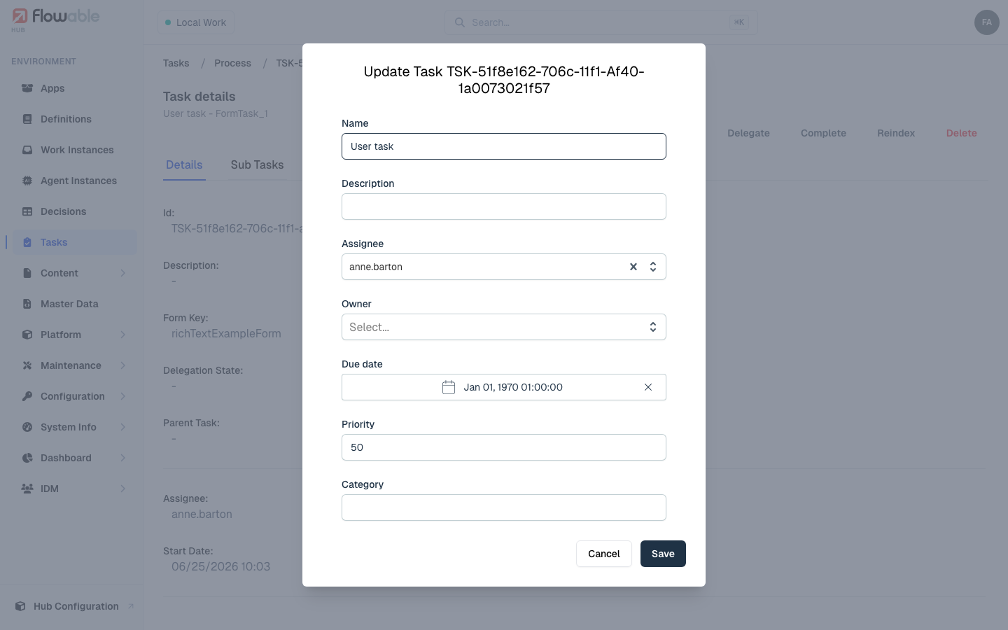 The update task dialog