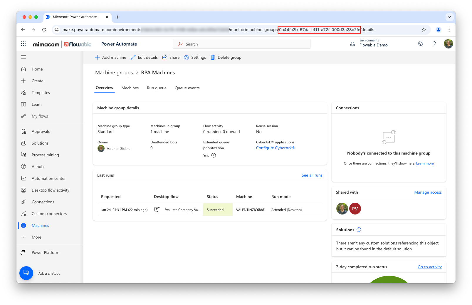 Overview over the RPA Machine Group in Power Automate