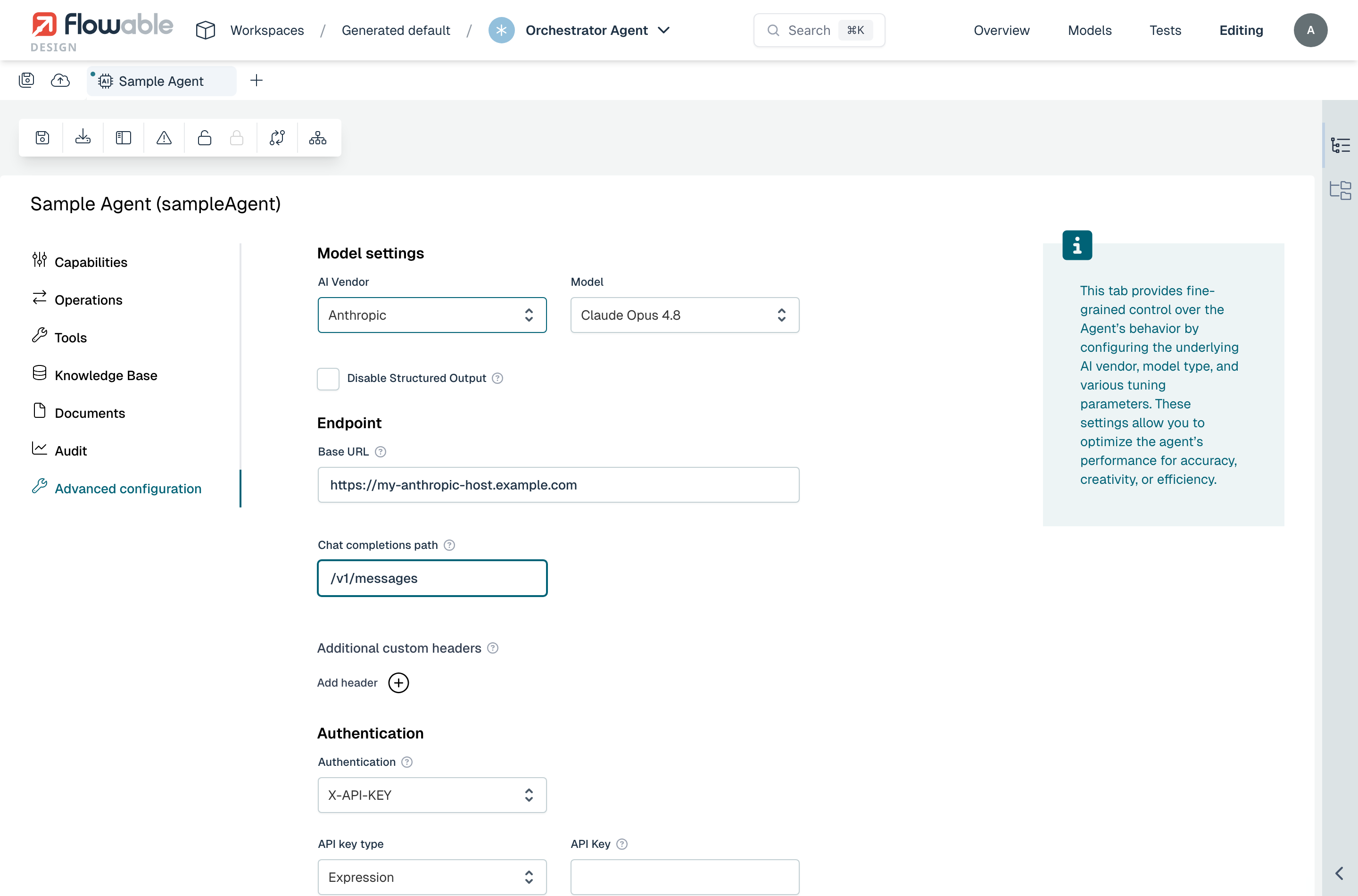 Custom endpoint configuration for an Anthropic-compatible provider