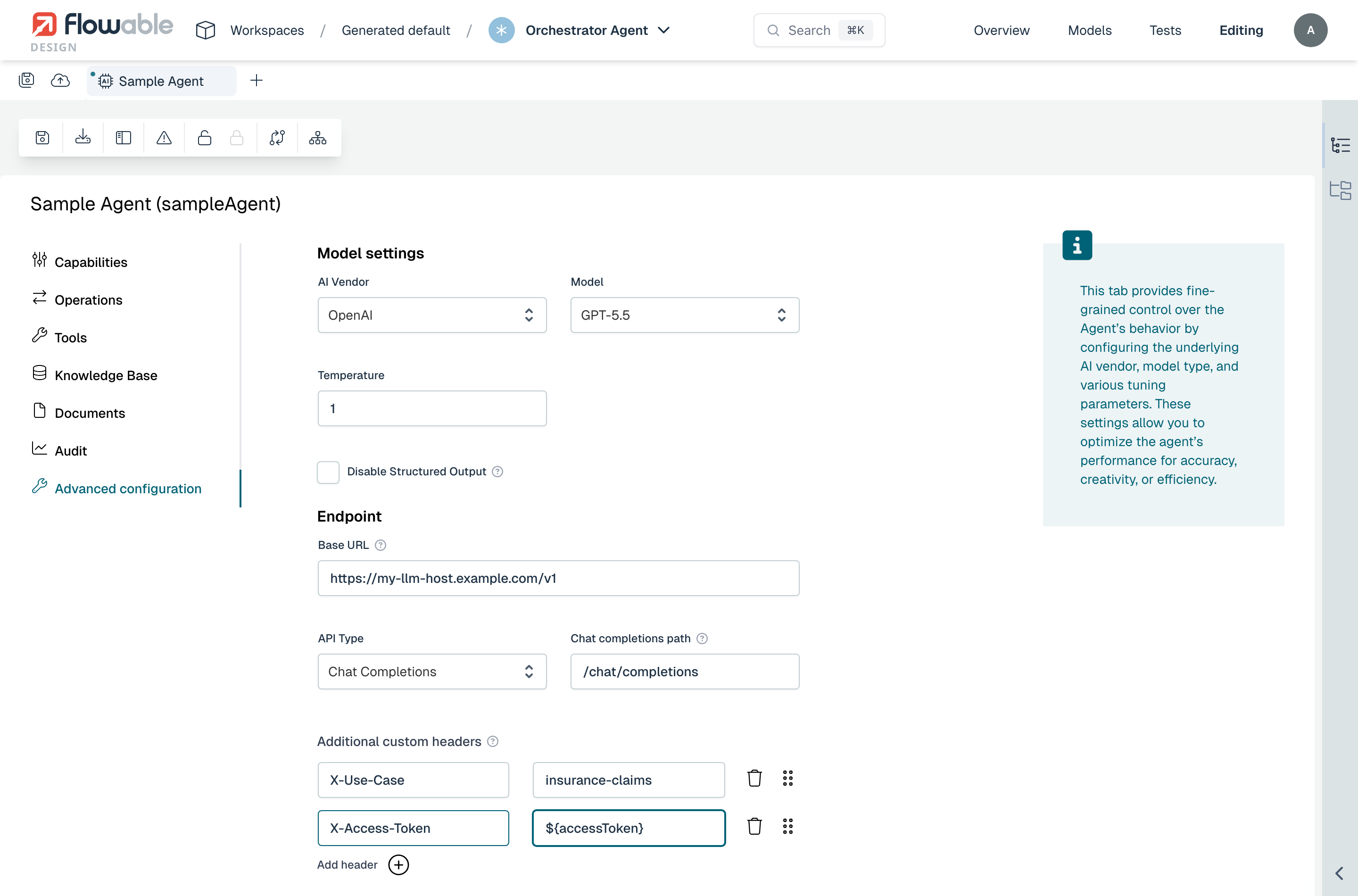Additional custom headers in the model settings