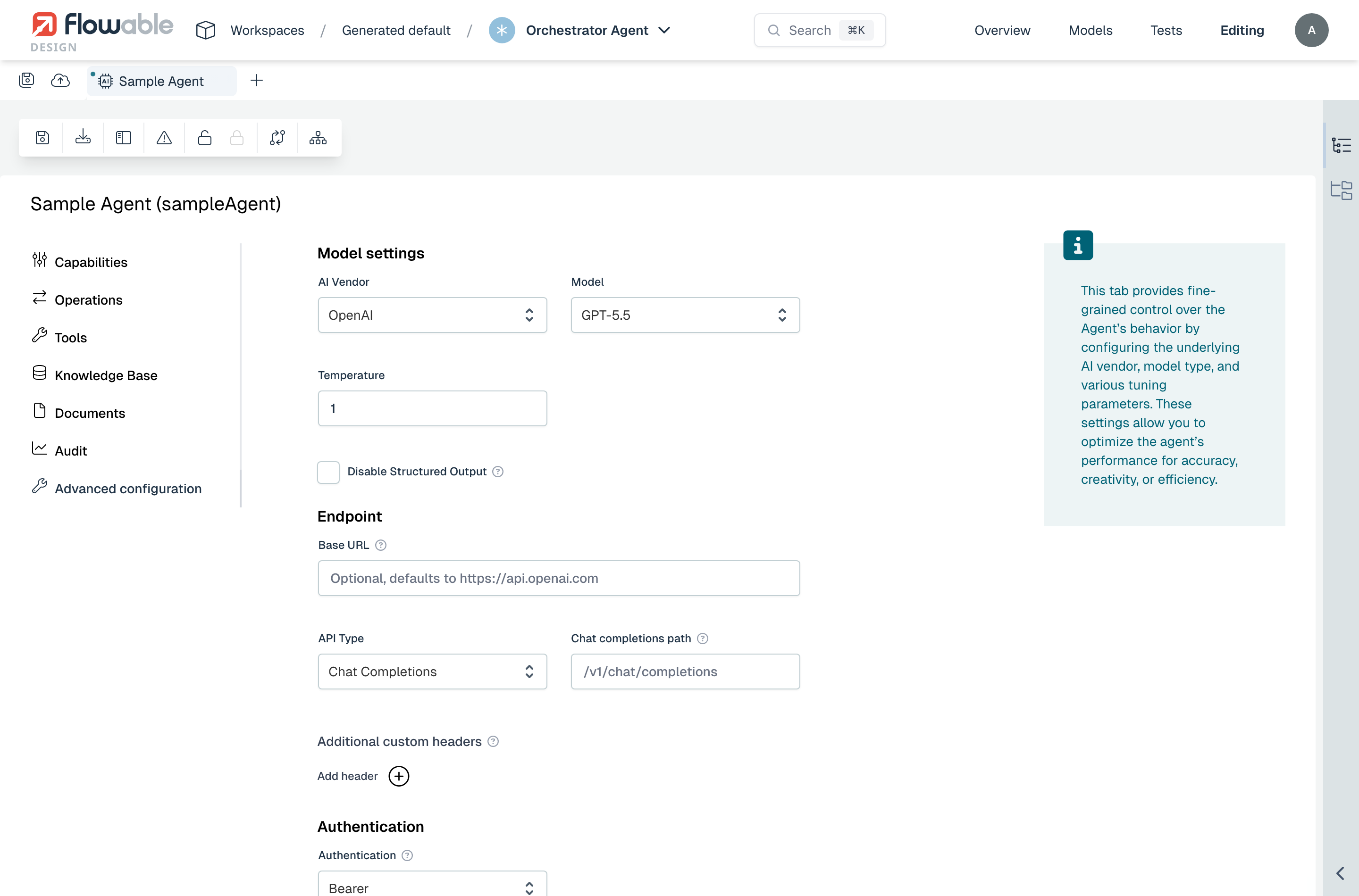 Model settings for OpenAI