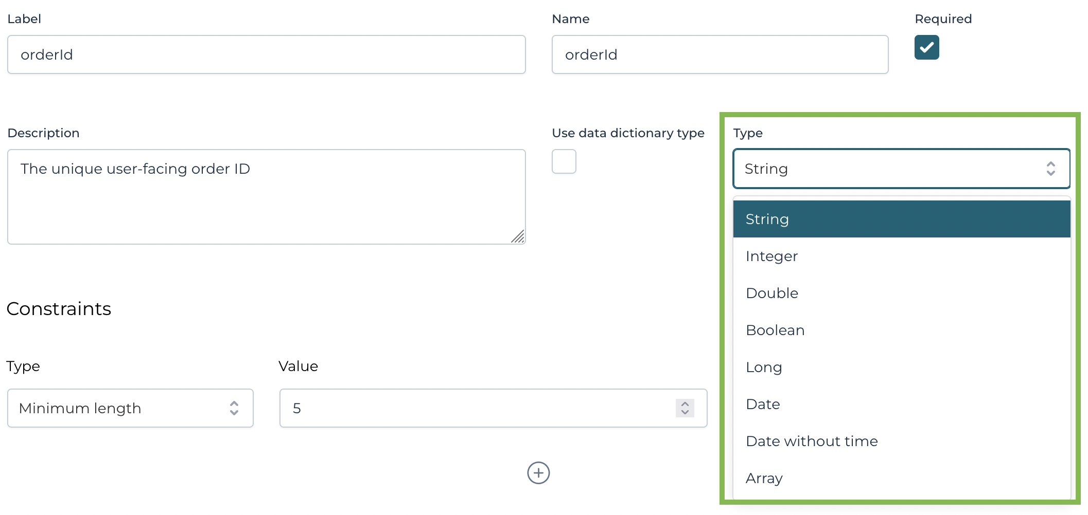 Data Dictionary Value Type Property