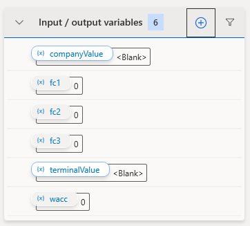 List of the variables in Power Automate