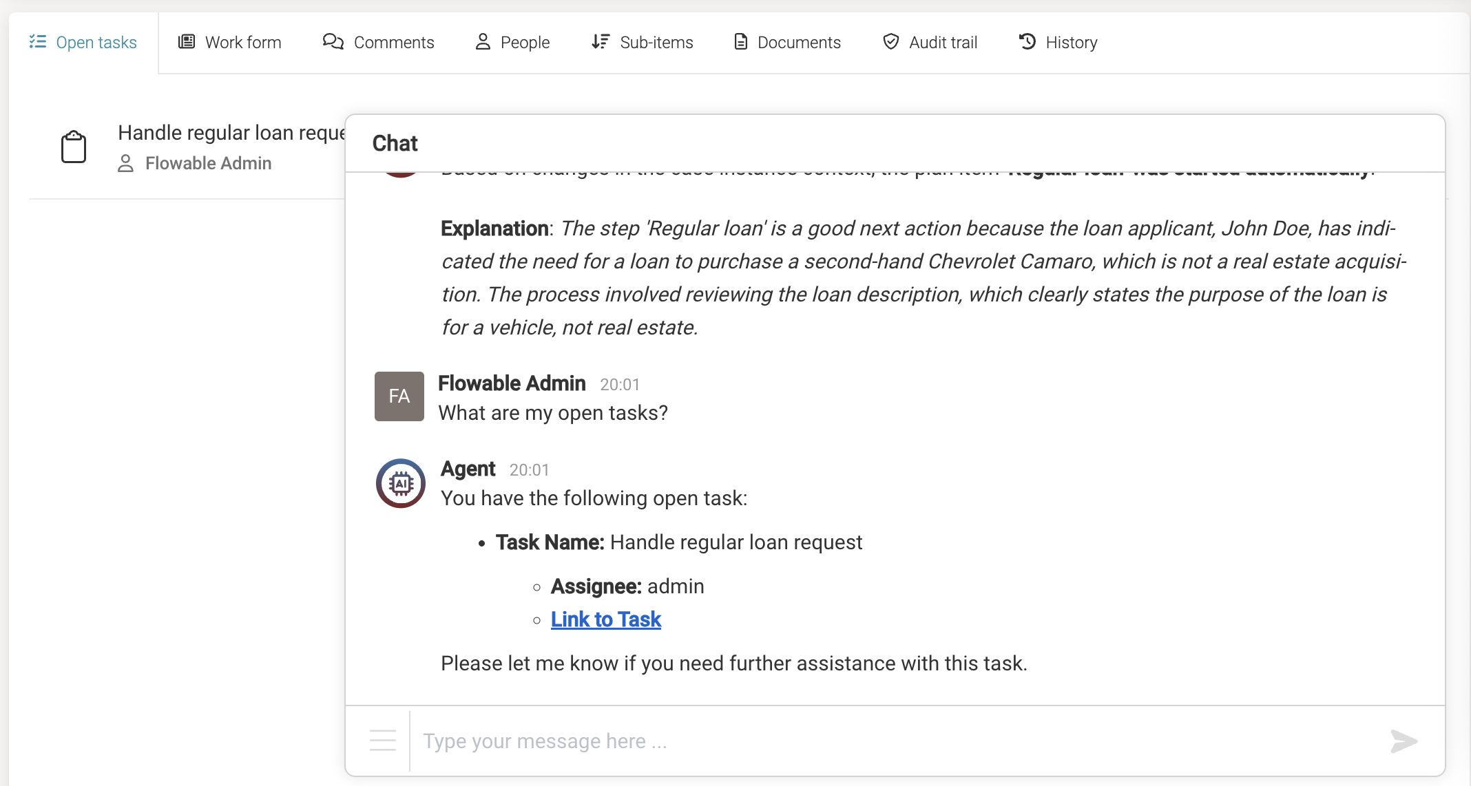 Orchestrator agent example - Private Chat