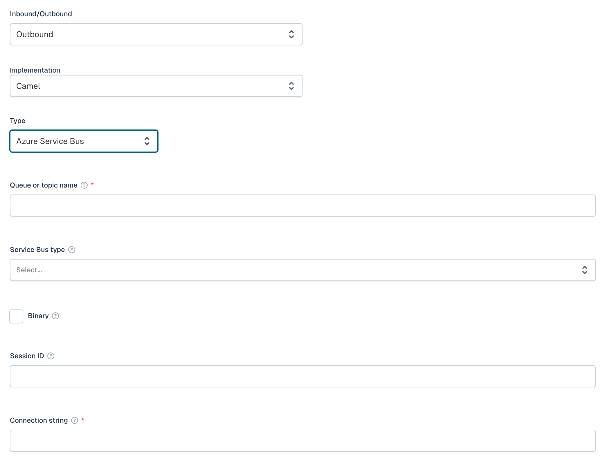 Camel Azure Service Bus Outbound Channel UI