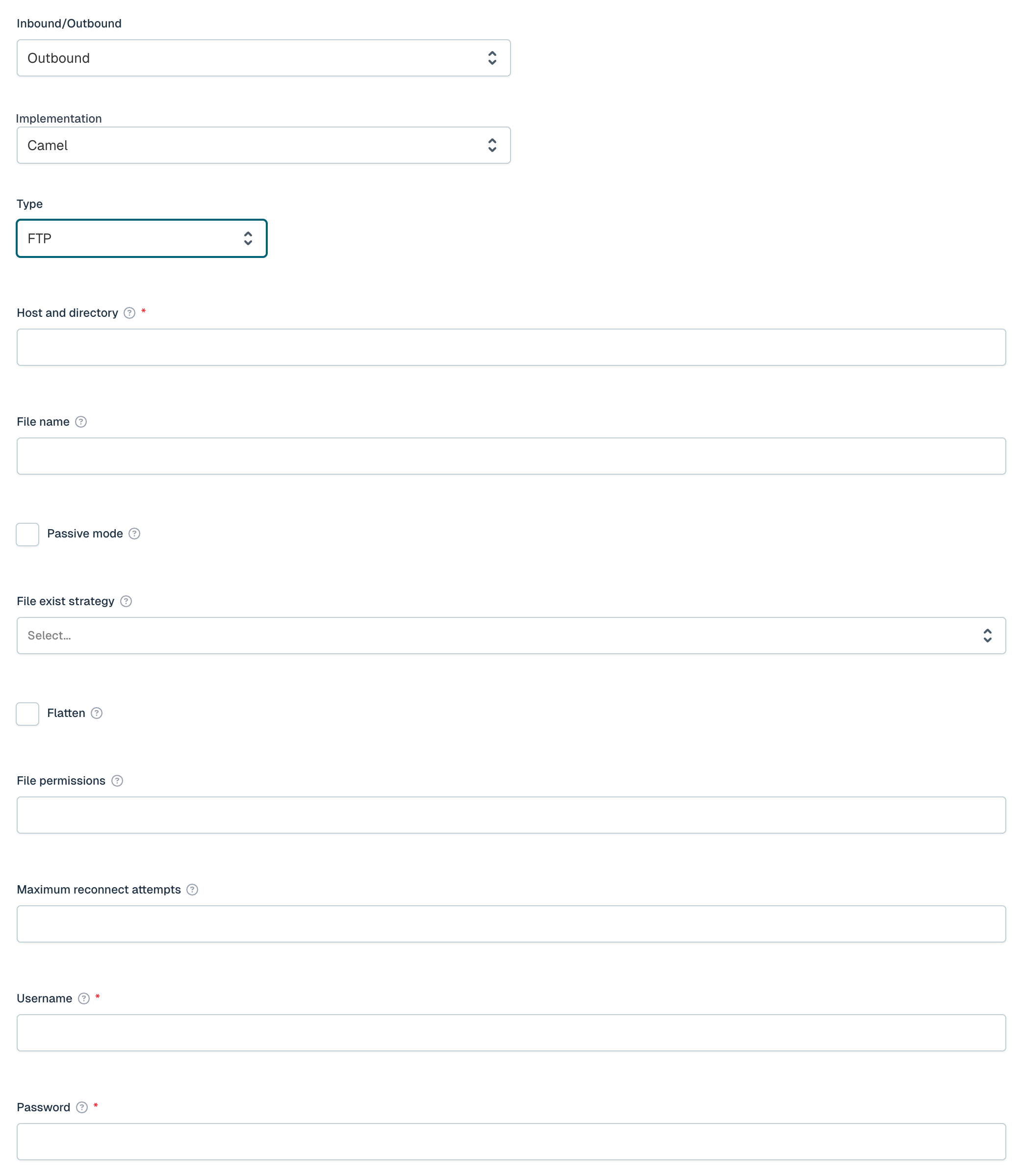 Camel FTP Outbound Channel UI