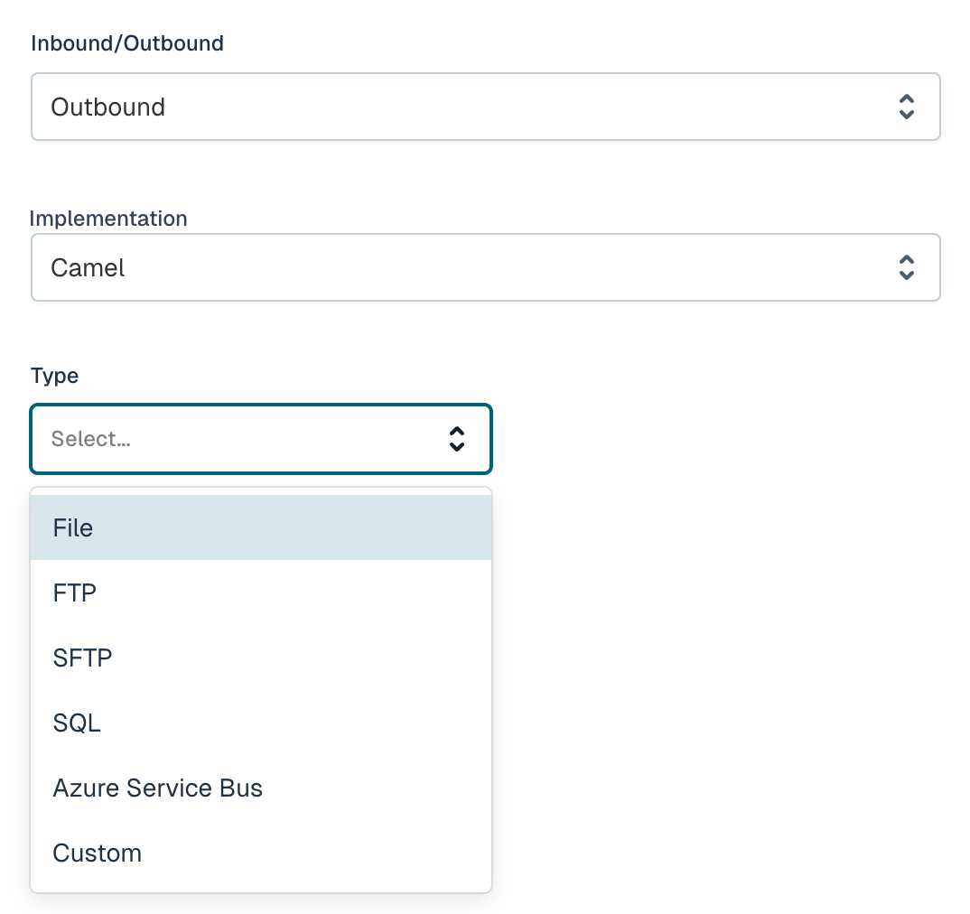 Camel Outbound Type Selection UI