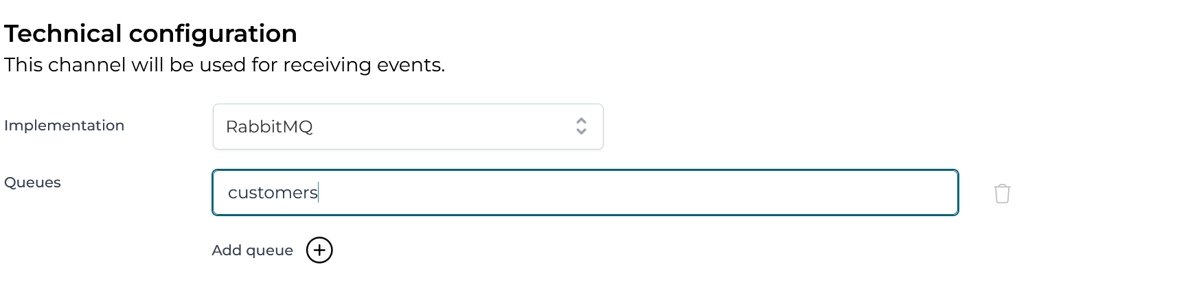 RabbitMQ Inbound Channel Technical Configuration UI