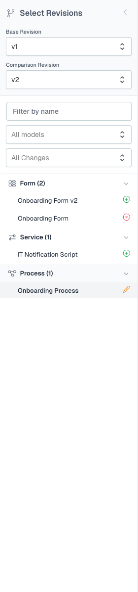 Revisions Comparer model status list