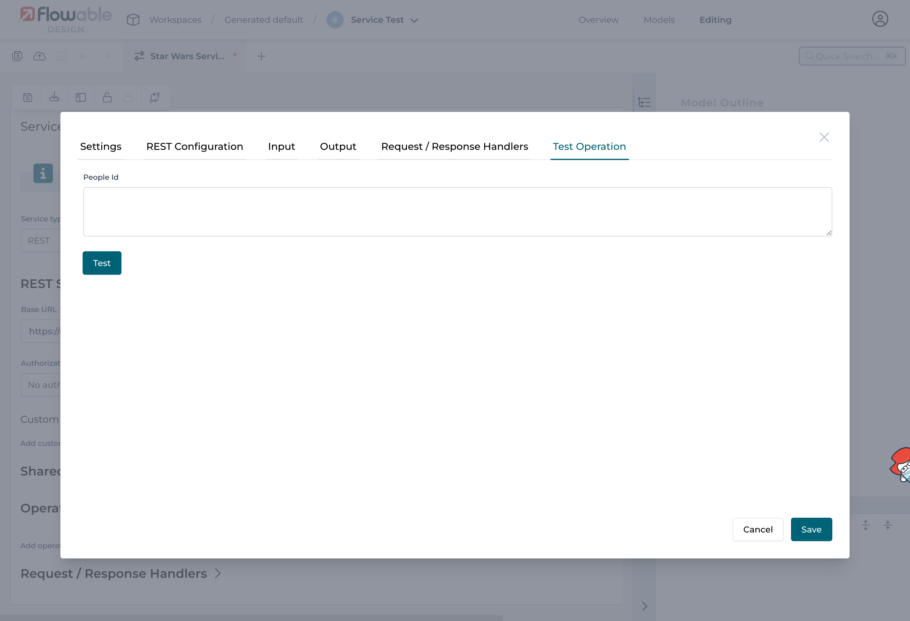 Dialog to test an operation