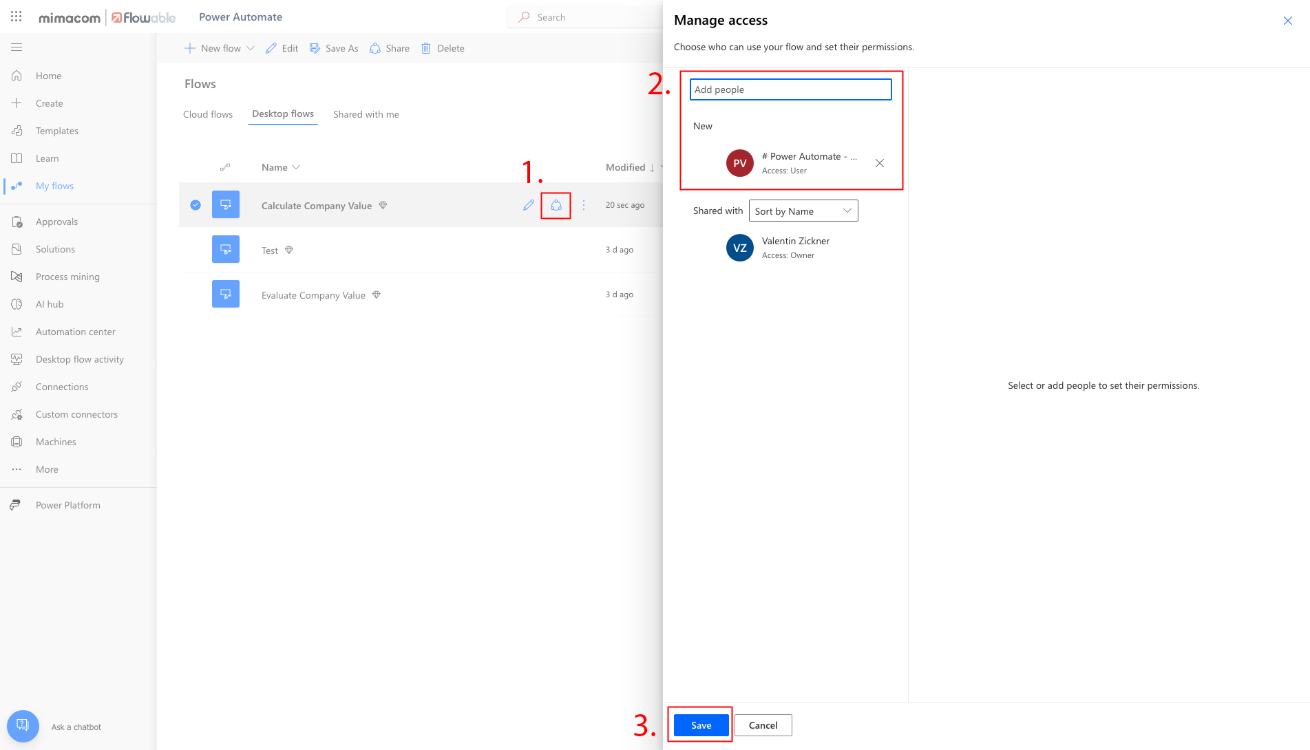 Share the Power Automate Desktop flow with Flowable